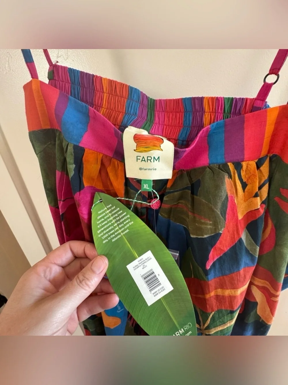 FARM Rio Floral Tropical Blue - Colorful Stripes Cover Up, NWT, XL